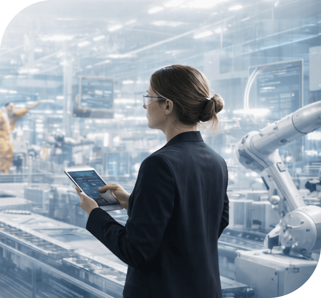 Engineer monitoring an automated production line