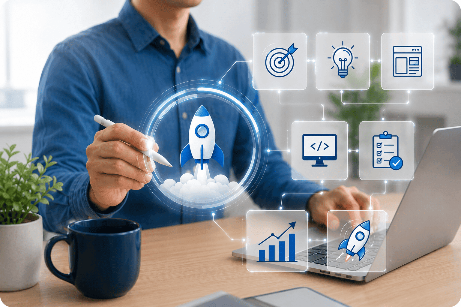MVP development workflow: goals, ideation, prototyping, development, testing, and growth tracking